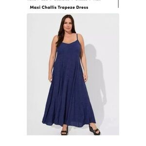Torrid Navy Maxi Challis Trapeze Dress - Size 1x